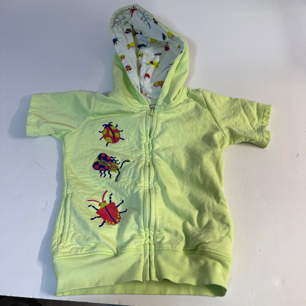 Monica + Andy Lime Green Bug Embroidered Organic Cotton Zip Hoodie 18-24M